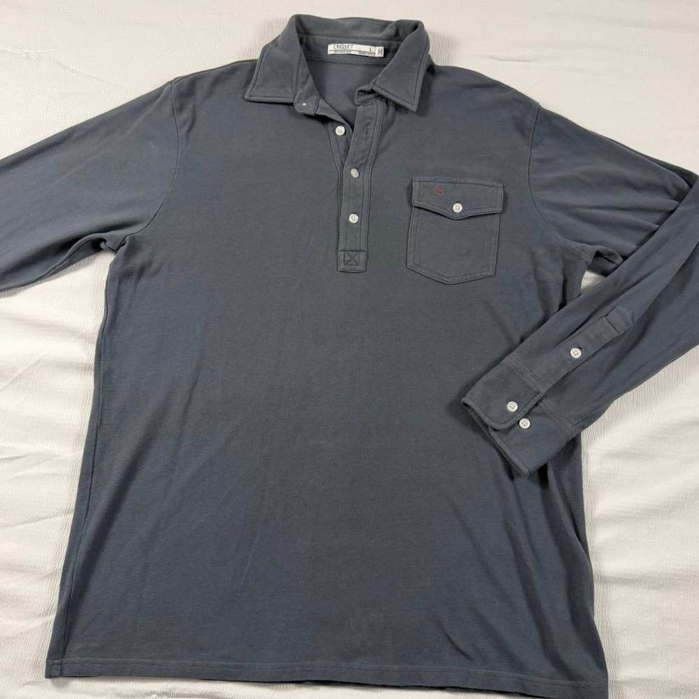 Criquet Mens Long Sleeve Polo Large Gray Organic Cotton Pique Golf Performance
